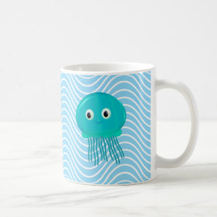 Kute Cartoon kwal in de blauwe zee Koffiemok