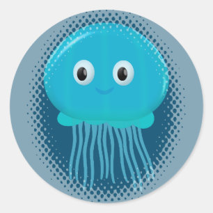 Kute Cartoon kwal in de blauwe zee Ronde Sticker