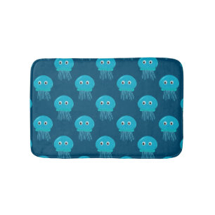 Kute Cartoon kwal Pattern in Blue Ocean Badmat