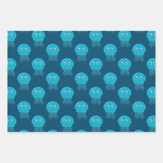 Kute Cartoon kwal Pattern in Blue Ocean Inpakpapier Vel (Voorkant 2)