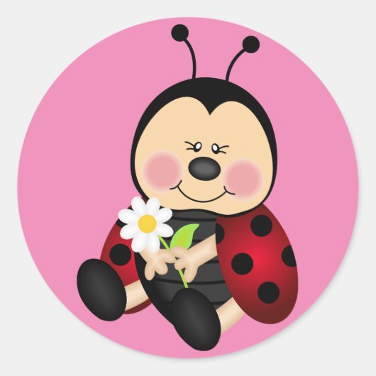 Kute cartoon lady bug klassieke round sticker (Voorkant)