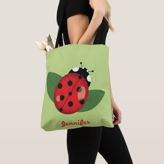 Kute Cartoon Ladybug met  naam Tote Bag (Dichtbij)