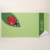 Kute Cartoon Ladybug op een Leaf en een Douane Naa Strandlaken (Voorkant)