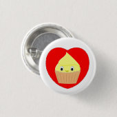 Kute Cartoon Lemon Cupcake in Red Heart Button (Voorkant /achterkant)