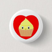 Kute Cartoon Lemon Cupcake in Red Heart Button (Voorkant)
