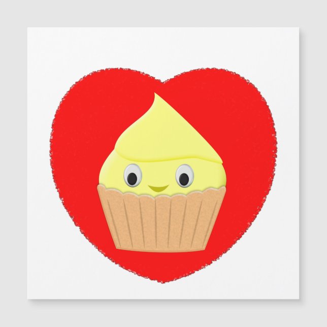 Kute Cartoon Lemon Cupcake in rood hart (Voorkant)