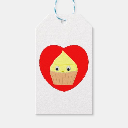Kute Cartoon Lemon Cupcake in rood hart Cadeaulabel (Voorkant)