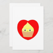 Kute Cartoon Lemon Cupcake in rood hart Kaart (Voorkant / Achterkant)