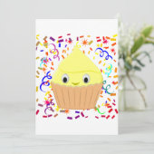 Kute Cartoon Lemon Cupcake met Confetti Invitati Kaart (Staand voorkant)