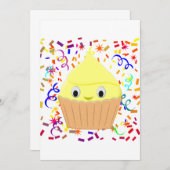 Kute Cartoon Lemon Cupcake met Confetti Invitati Kaart (Voorkant / Achterkant)