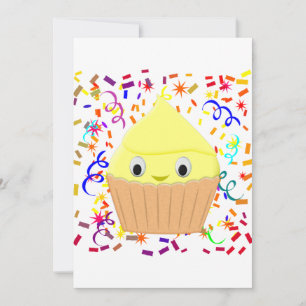 Kute Cartoon Lemon Cupcake met Confetti Invitati Kaart