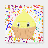 Kute Cartoon Lemon Cupcake met Confetti Magnet (Voorkant)