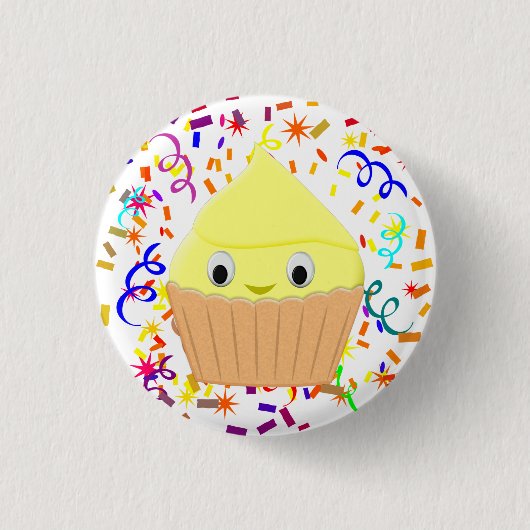 Kute Cartoon Lemon Cupcake met Confetti Ronde Button 3,2 Cm (Voorkant)