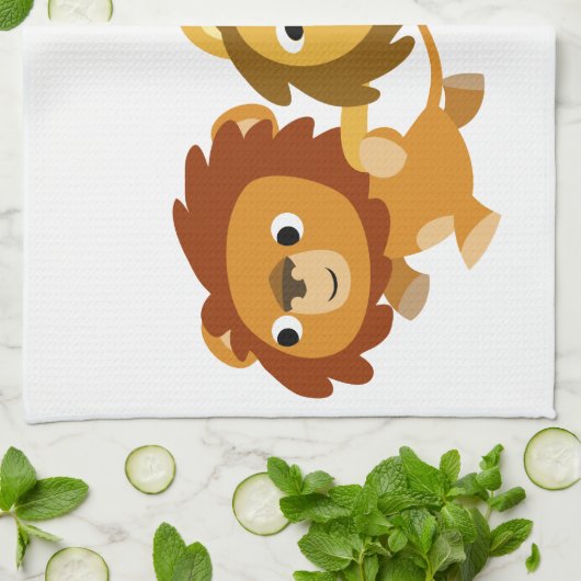 Kute Cartoon Lions in een Haast keukenhanddoek (Gevouwen)