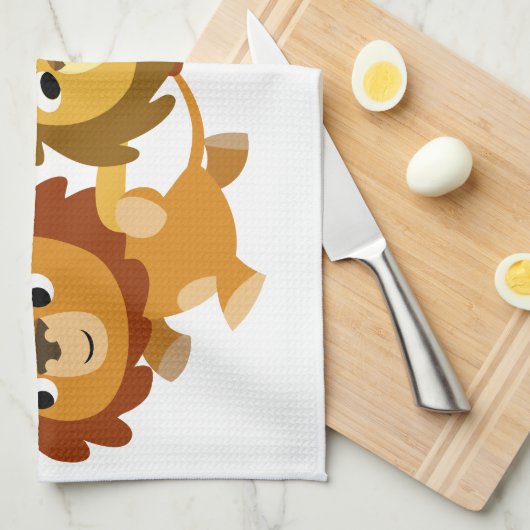 Kute Cartoon Lions in een Haast keukenhanddoek (Quarter Fold)