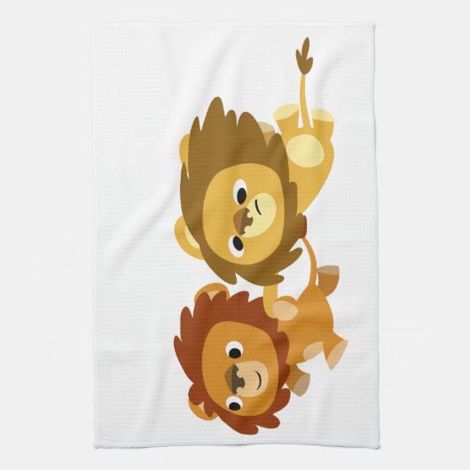 Kute Cartoon Lions in een Haast keukenhanddoek (Verticaal)