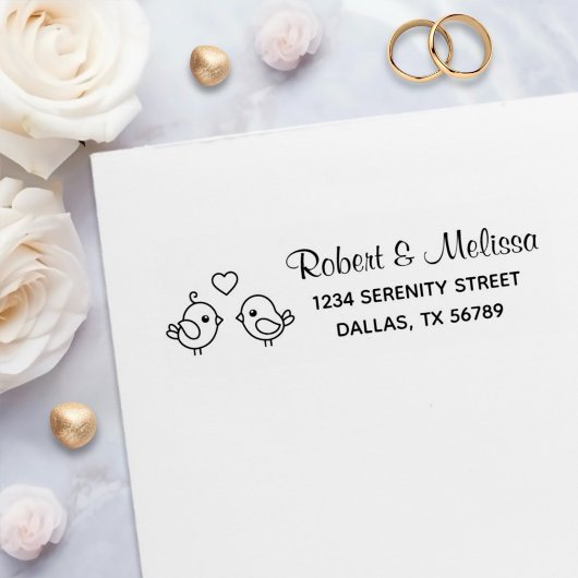 Kute Cartoon Lovevogels - Meeradres Zelfinktende Stempel