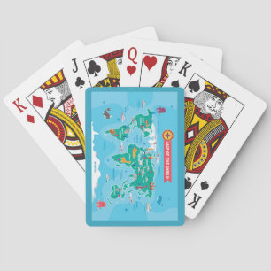 Kute Cartoon Map van de Wereld met Extras Pokerkaarten