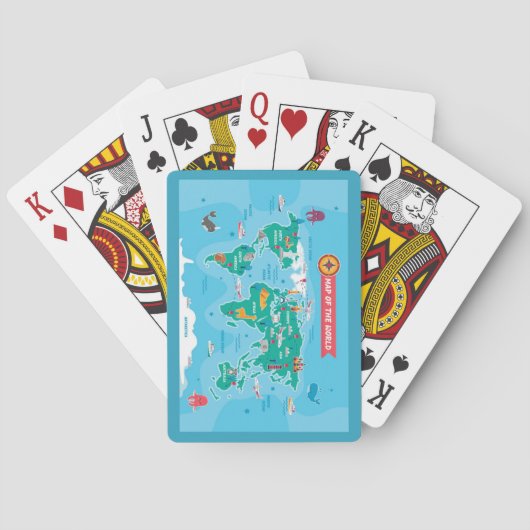 Kute Cartoon Map van de Wereld met Extras Pokerkaarten (Achterkant)