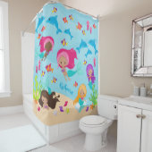 Kute Cartoon Mermaid Girl onder het Zee Bathroom Douchegordijn (In situ)