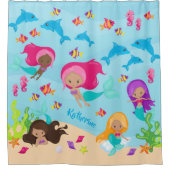 Kute Cartoon Mermaid Girl onder het Zee Bathroom Douchegordijn (Voorkant)