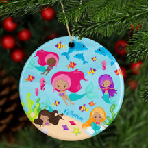 Kute Cartoon Mermaid Girl onder het Zee Kerstmis
