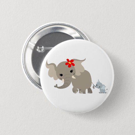 Kute Cartoon moeder olifant en Baby Button badge (Voorkant /achterkant)