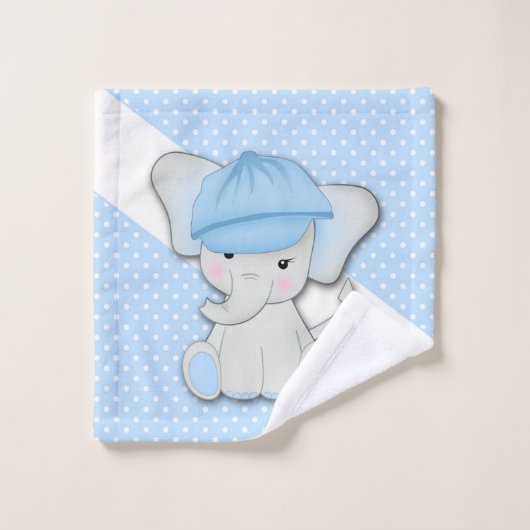 Kute cartoon-olifant op een blauwe achtergrond bad handdoek (Wasdoekje)