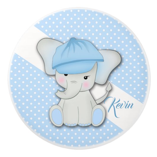 Kute cartoon-olifant op een blauwe achtergrond keramische knop (Voorkant)