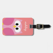 Kute Cartoon Owl in roze en koraal Bagagelabel (Voorkant horizontaal)