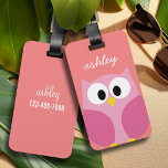 Kute Cartoon Owl in roze en koraal Bagagelabel<br><div class="desc">Een moderne en eenvoudige uil met trendy kleuren. U kunt een naam,  een monogram of een andere douanetekst toevoegen. Als u de kunst rond moet bewegen,  klik op de aanpassingsknoop om veranderingen aan te brengen.</div>