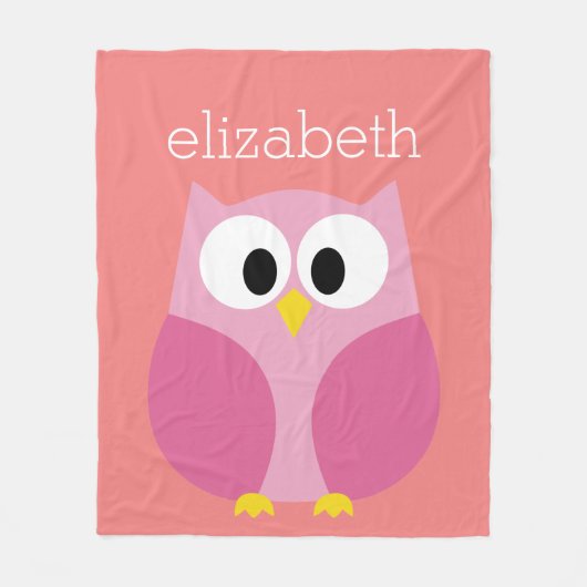 Kute Cartoon Owl in roze en koraal Fleece Deken (Voorkant)
