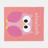 Kute Cartoon Owl in roze en koraal Fleece Deken (Voorkant (Horizontaal))
