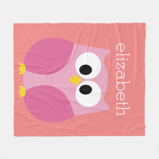 Kute Cartoon Owl in roze en koraal Fleece Deken (Voorkant (Horizontaal))