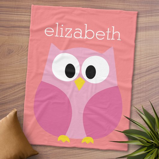 Kute Cartoon Owl in roze en koraal Fleece Deken