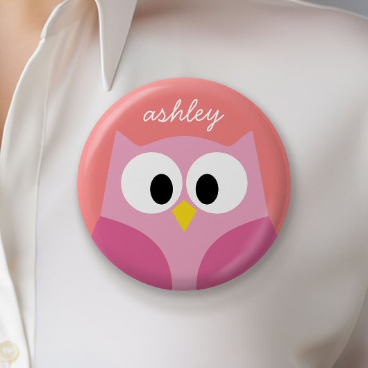 Kute Cartoon Owl in roze en koraal Ronde Button 5,7 Cm
