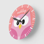 Kute Cartoon Owl in roze en koraal Ronde Klok (Hoek)