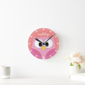 Kute Cartoon Owl in roze en koraal Ronde Klok (Huis)