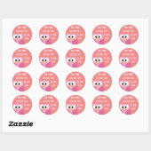 Kute Cartoon Owl in roze en koraal Ronde Sticker (Vel)