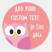 Kute Cartoon Owl in roze en koraal Ronde Sticker (Voorkant)