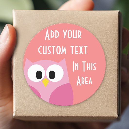 Kute Cartoon Owl in roze en koraal Ronde Sticker