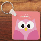 Kute Cartoon Owl in roze en koraal Sleutelhanger (Voorkant)