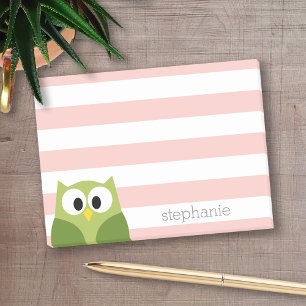 Kute Cartoon Owl - Koraal en groen met strepen Post-it® Notes
