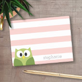 Kute Cartoon Owl - Koraal en groen met strepen Post-it® Notes