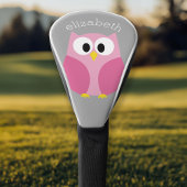 Kute Cartoon Owl - Roze en grijze aangepaste naam Golfheadcover