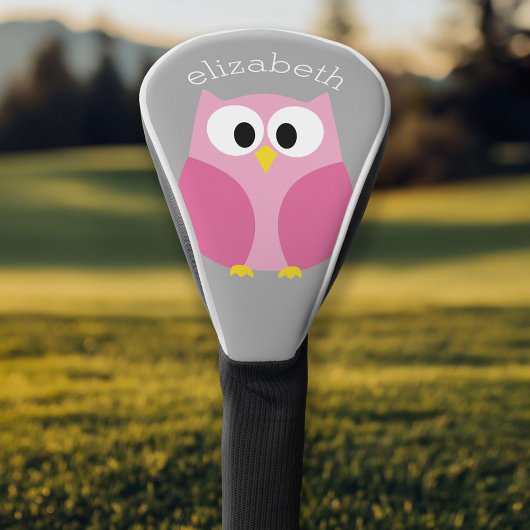 Kute Cartoon Owl - Roze en grijze aangepaste naam Golfheadcover