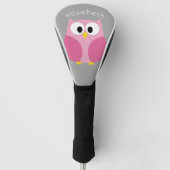 Kute Cartoon Owl - Roze en grijze aangepaste naam Golfheadcover (Voorkant)