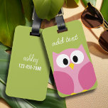 Kute Cartoon Owl - Roze en kalkgroen Bagagelabel<br><div class="desc">Een moderne en eenvoudige uil met trendy kleuren. U kunt een naam,  een monogram of een andere douanetekst toevoegen. Als u de kunst rond moet bewegen,  klik op de aanpassingsknoop om veranderingen aan te brengen.</div>