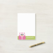 Kute Cartoon Owl - Roze en kalkgroen Post-it® Notes (Op bureau)