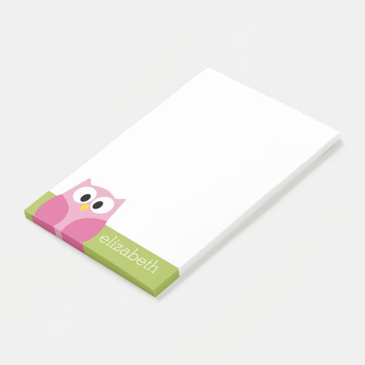 Kute Cartoon Owl - Roze en kalkgroen Post-it® Notes (Schuin)